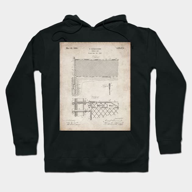 Tennis Net Patent - Tennis Lover Coach Instructor Art - Antique Hoodie by patentpress